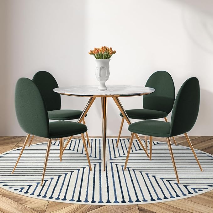RUGGABLE x Jonathan Adler Machine Washable Modern Area Rug– Inkdrop Slate Blue 8 ft Round, Stain-Resistant, Non-Slip–Large Rugs for Living Room, Bedroom, Hallway, Entryway & Office–with Cushioned Pad