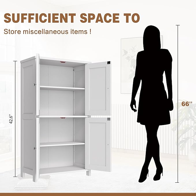 Nuturelly Bathroom Floor Storage Cabinet, Bathroom Organizers and Storage with Top Board & Metal Handles for Kitchen, White