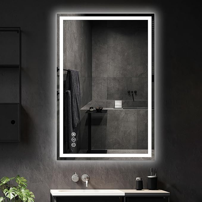 Awoco 48''x32'' LED Bathroom Mirror with Light, Lighted Vanity Mirror with Backlit and Front Light, Dimmable Anti-Fog Memory Function Lighted Mirror with 3 Colors for Bathroom Wall