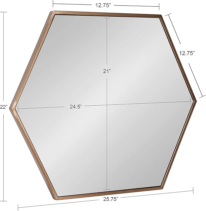 Kate and Laurel McNeer Modern Wall Mirror, 22 x 25, Bronze, Geometric Hexagon Mirror for Wall