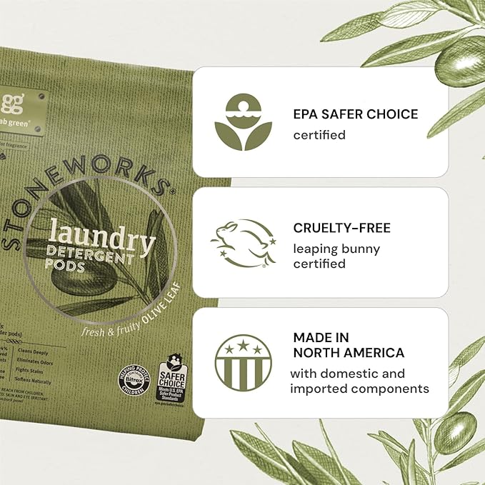 Grab Green Stoneworks Laundry Detergent Pods, Powered by Naturally Derived Plant & Mineral-Based Powder Pods, Birch Branch, 50 Loads (Pack of 1) - EPA Safer Choice Certified