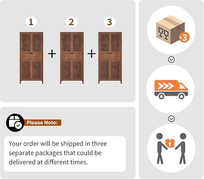Set of 3 Rustic Brown 69" Tall Farmhouse Storage Cabinet with Drawer & Adjustable Shelves, Grille Door Organizer Unit, Anti-Tip Design for Bathroom,Kitchen,Living Room