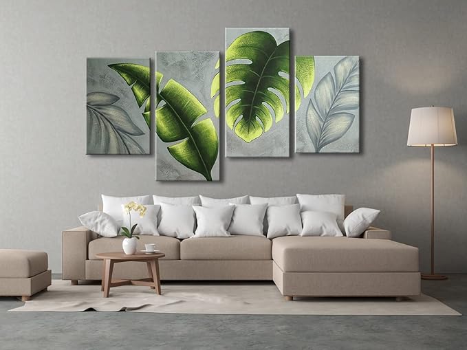 Wieco Art Large Botanical Paintings Wall Art on Canvas Abstract Green Leaves Canvas Wall Art for Living Room Bedroom Wall Decor Modern Artwork for Home Decorations
