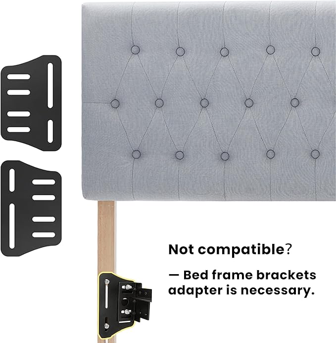Kingfun Upholstered Tufted Twin Bed Headboard in Modern Button Design, Adjustable Solid Wood Head Board, Premium Linen Fabric Padded Headboards in Bedroom, Grey