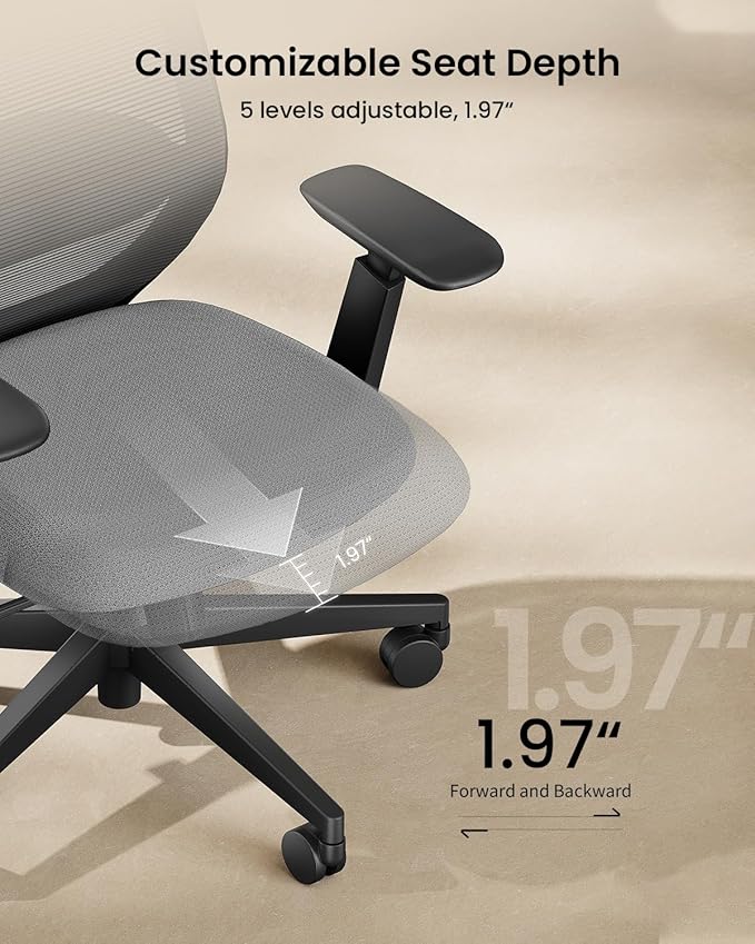 ProtoArc Ergonomic Office Chair – EC200 High-Back Mesh Computer Chair with Lumbar Support, 3D Adjustable Headrest & Sliding Seat for 8+ Hour Comfort, Big & Tall Home Office Desk Chairs - Gray