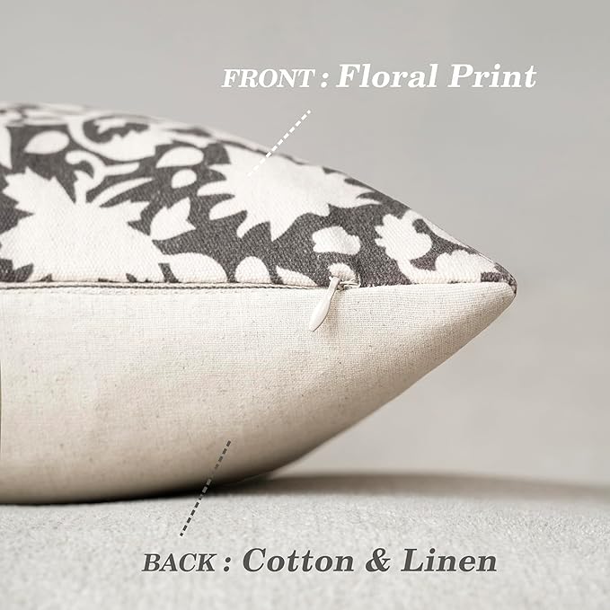 Foindtower Set of 2 Decorative Neutral Floral Throw Pillow Covers Accent Farmhouse Cushion Covers Boho Vintage Pillowcase for Couch Sofa Bedroom Living Room Home Decor,24×24 Inch,Rustic Gray