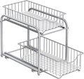 SONGMICS 2-Tier Pull Out Cabinet Organizers, Under Sink Organizer, Bathroom Organizer and Storage, Sliding Basket Drawers, Stackable for Kitchen, Bathroom, Metallic Silver UKCS017E01