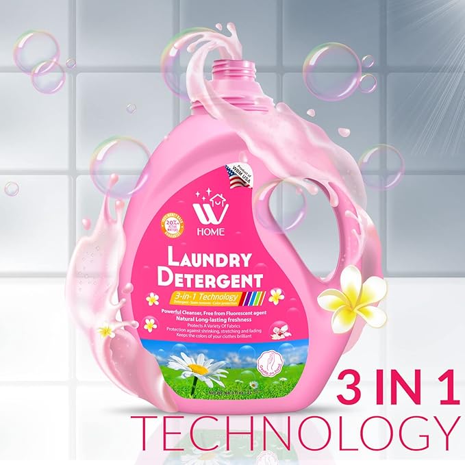 Liquid Laundry Detergent, 3-In-1 Effective Washing Technology, Highly Concentrated with Natural Floral Scent, Long-Lasting Freshness - 67.6 fl Oz, Pack-2