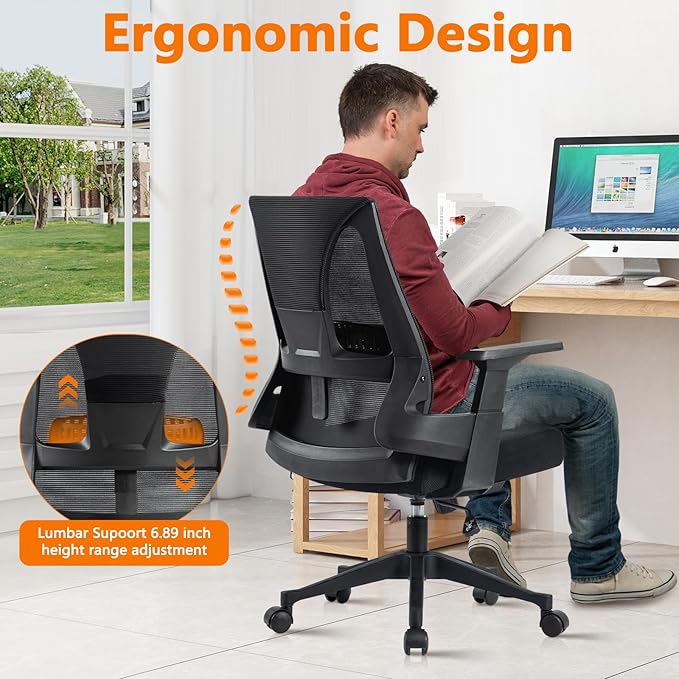 CLATINA 500lbs Big and Tall Office Chair Heavy Duty Mesh Ergonomic Computer Chairs with Adjustable Lumbar Support and Wide Comfy Seat for Home Office Conference Heavy People, Black