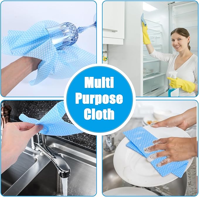 200 PCS Disposable Dish Cloths Reusable Blue Cleaning Towels Multi-Purpose Absorbent Handy Wipes for Kitchen, Countertops, Bathroom, Office, 13.7x15.7 Inch