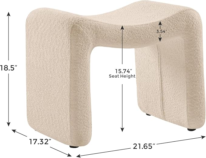 Modern Boucle Ottoman, Vanity Stool Chair, Foot Stool with Wooden Legs Sofa Bench Footstool Extra Seat for Vanity, Makeup Room, Living Room, Entryway, Set 2, Camel