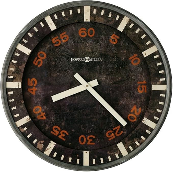 Howard Miller Old School Gallery Wall Clock, Classic Round Design Black Dial with Red Arabic Numerals Wall Mount, Battery Powered Quartz Movement Best for Home Decor & Office Decor Black Finish