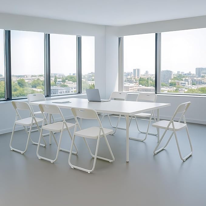 10 Pack White Plastic Folding Chairs, Indoor Outdoor Portable Stackable Commercial Seats with Steel Frame for Home Office Wedding Party Events Kitchen Dining, 350lb Capacity
