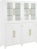 Crosley Furniture Roarke 2-Piece Glass Door China Hutch Kitchen Pantry Storage Cabinet Set, Dining Room, White