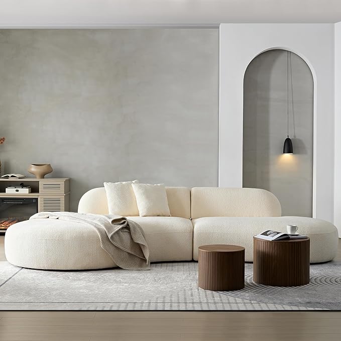 135.4" Oversized Curved Sofa, Modern Minimalist Comfy Sectional Couch, Upholsted Boucle Luxury Sofas Chaise, 6 Seater Modular Couches for Living Room Home Office Apartment(Left Facing,Beige)
