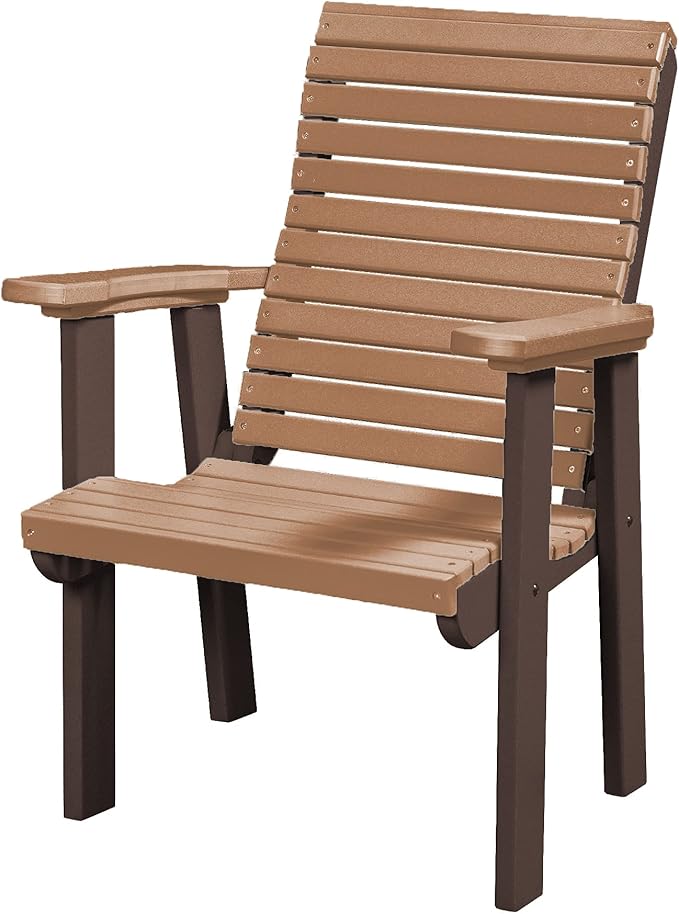 DutchCrafters Modern Horizontal Slat High Back Poly Outdoor Patio Chair (Tudor Brown & Cedar)