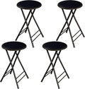 Lavish Home Set of 4 Counter Height Bar Stools – 24-Inch Backless Folding Chairs with 225lb Capacity for Kitchen, Rec Room, or Game Room (Black)