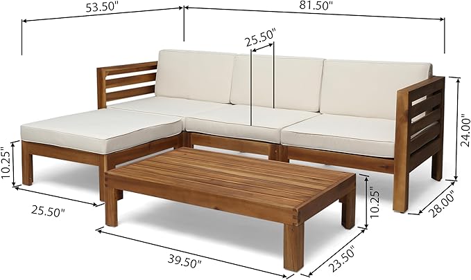 Christopher Knight Home Alice Outdoor 5 Piece Acacia Wood Sofa Set, Teak Finish, Beige