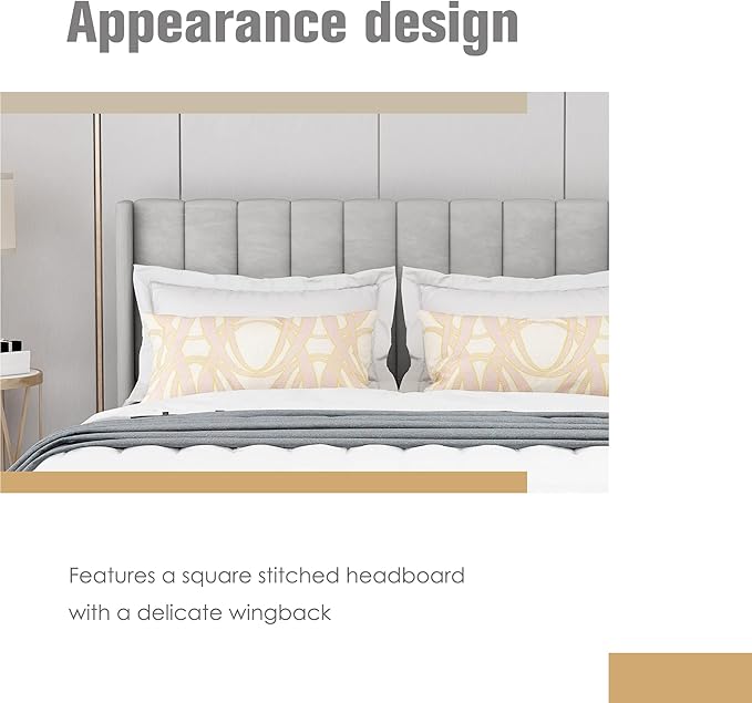 AGARTT Upholstered Platform Bed Frame Twin Size with Headboard and Footboard/Wooden Slats Support/No Box Spring Needed/Easy Assembly,Light Grey Linen