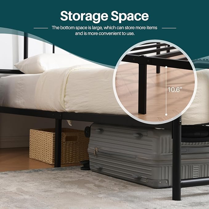 PINJU Metal Platform Bed Frame with Headboard and Footboard, Classic Style, Sturdy Metal Slats, No Box Spring Needed, Easy Installation (Black, Full)