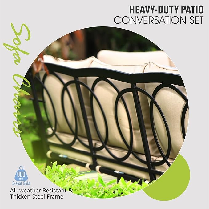 Sophia & William Extra Large Outdoor Patio Swivel Sofa Chairs Set 2 PCS Heavy-Duty Metal Porch Furniture with High Back & Deep Seating Area, 5.5" Thicken Cushions for Deck, Lawn, Outside (Beige)