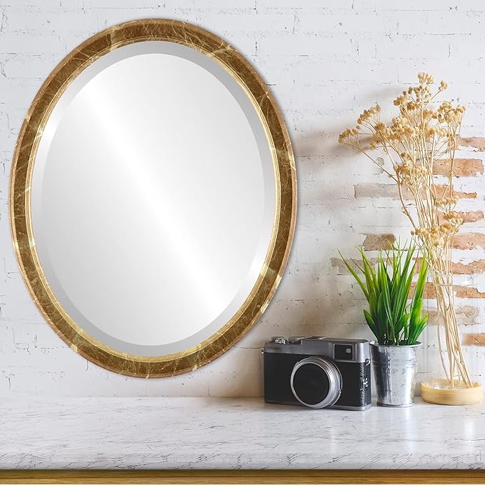 OVALCREST Oval Beveled Wall Mirror for Home Decor - Toronto Style - Champagne Gold - 26" x 20"