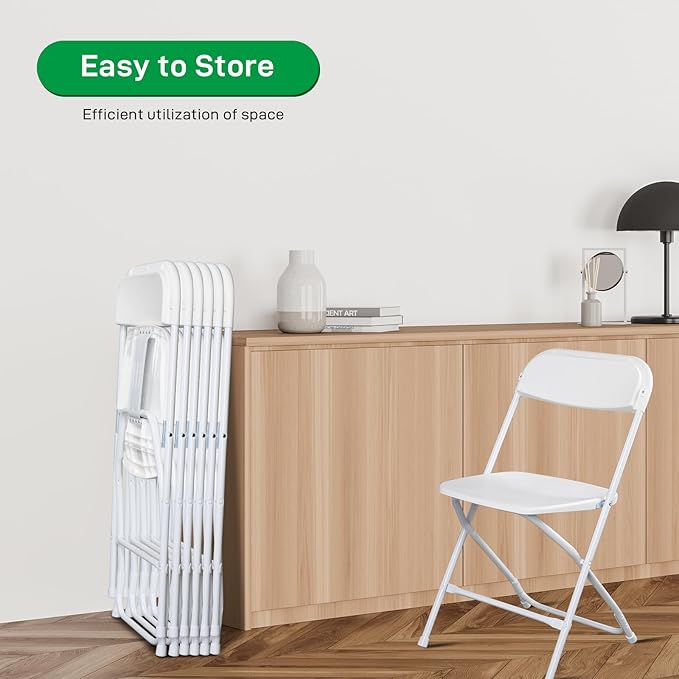 12 Pack White Plastic Folding Chairs, Portable Party Chairs, Stackable Commercial Seats with Steel Frame for Home Office Wedding Party Indoor Outdoor Events Chairs, 350lbs Capacity