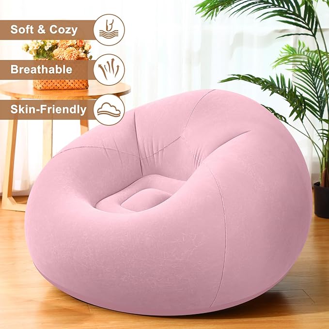 Realspring 6 Pcs Bean Bag Chairs for Adults Inflatable Chairs with Electric Air Pump,Blow up Couch Folding Portable Inflatable Couch Lazy Sofa for Reading Living Room Camping (Pink)