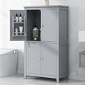 Tall Storage Cabinet, Bathroom Floor Freestanding Storage Cabinet with 2 Double-Door and Adjustable Shelves for Bathroom, Office, Living Room, Grey
