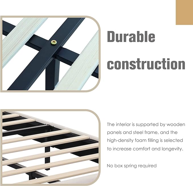 AGARTT Upholstered Platform Bed Frame King Size with Headboard and Footboard/Wooden Slats Support/No Box Spring Needed/Easy Assembly,Beige Velvet