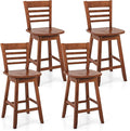 COSTWAY Bar Stools Set of 4, 24.5 Inch Swivel Counter Height Bar Chairs with Hollow Backrest & Contoured Seat, with Footrest for Kitchen Island, Pub, Bistro, Cafe (4, Walnut)