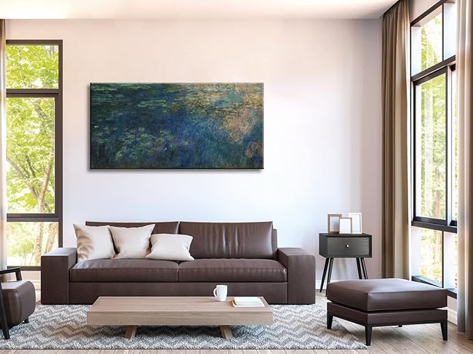 Wieco Art Reflections of Clouds on the Water Lily Pond Giclee Canvas Prints Wall Art of Claude Monet Oil Paintings Large Modern Artwork Pictures Ready to Hang for Bedroom Home Office Decorations L