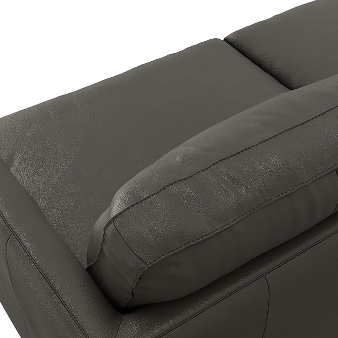 SIMPLIHOME Livingston 90-inch Wide Sofa in Coal Top Grain Genuine Leather, Handcrafted Mid-Century Modern Couch for Living Room, Large 3-Seater with Feather-Wrapped Cushions and Solid Wood Frame