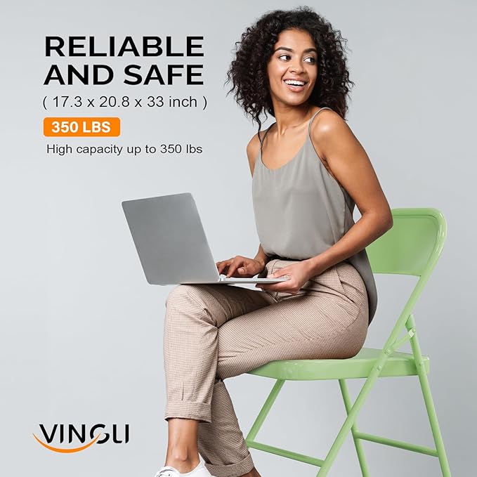 VINGLI Folding Chairs All Steel Metal Frame, Capacity 350 lbs, Durable Portable and Versatile for Indoor Outdoor Use, Green, Set of 8
