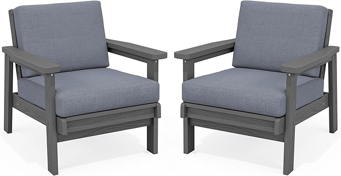 SERWALL HDPE Outdoor Couch Set of 2, Grey Frame and Grey Cushion