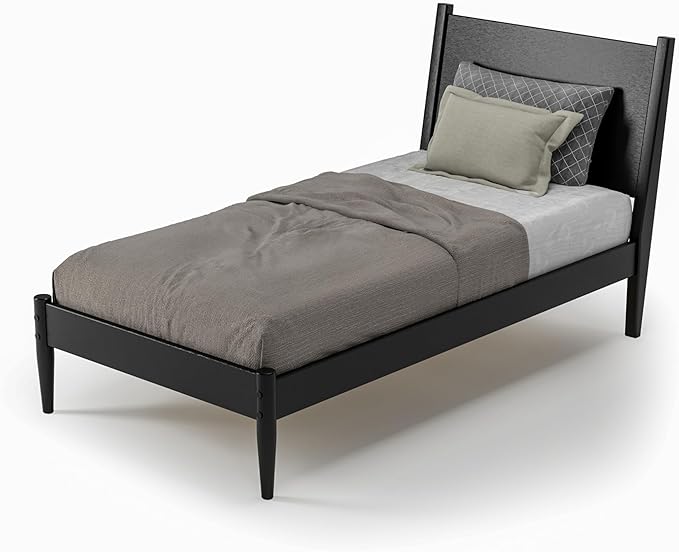Camaflexi Mid-Century Panel Bed - Twin Size - Black Finish