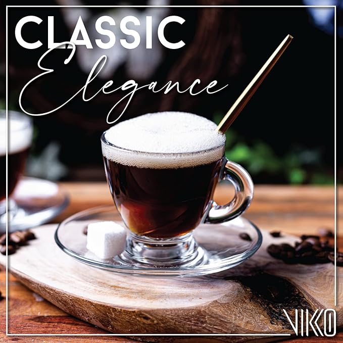 Vikko Espresso Cups, 3.25 Ounce Small Coffee Mugs, Set of 4 Clear Glass Coffee Mug, Durable Dishwasher Safe Glass Cups for Coffee or Tea