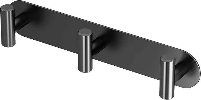 Gatco 1292MX Modern Decor Wall Hook, Coat Hat Towel Robe Hook. for Entryway Living Kitchen Bathroom Bedroom. 3-Hook, Study Matte Black on Premium Brass.