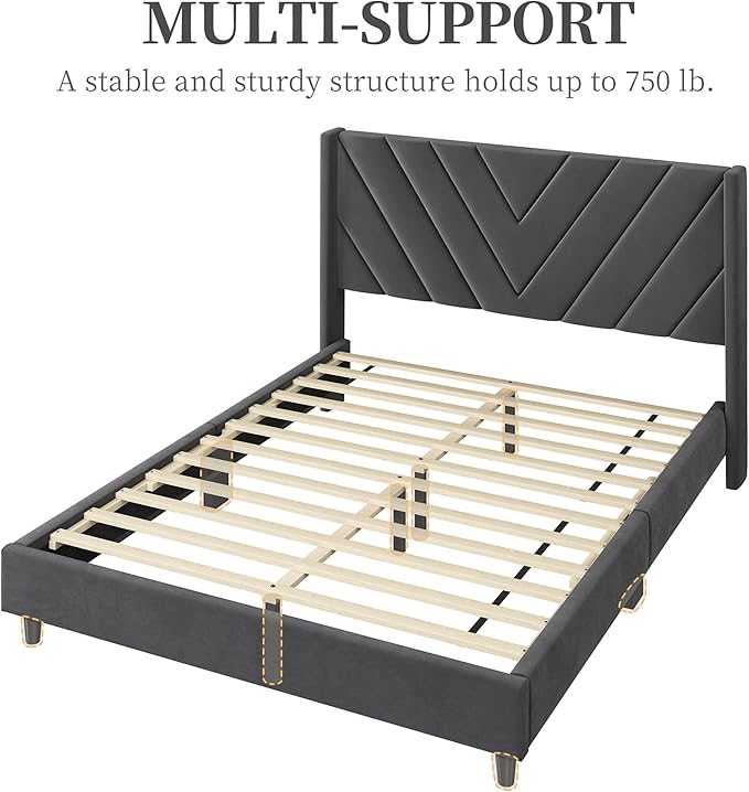 Yaheetech Full Bed Frame Upholstered Platform Bed with Wing Side Tufted Headboard/Sturdy Wooden Slat Support/No Box Spring Needed/Mattress Foundation,Dark Gray Full Bed