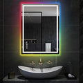 Awoco LED Bathroom Mirror, 24" x 32" Vanity Mirror with 8 Colors RGB Backlit and 3 Colors Front Light, Dimmable Anti-Fog Lighted Mirror, Memory Function, Mirror for Bathroom Wall