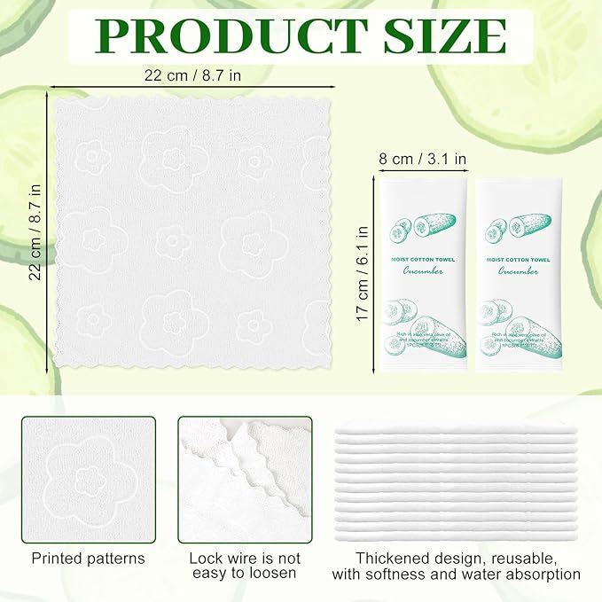 Moist Cotton Towel Bulk Moist Towelettes Individually Wrapped,White Towel Services,Refreshment Pre Moistened Towels for Dentist Travel Sport Party Hotel 50，Cucumber