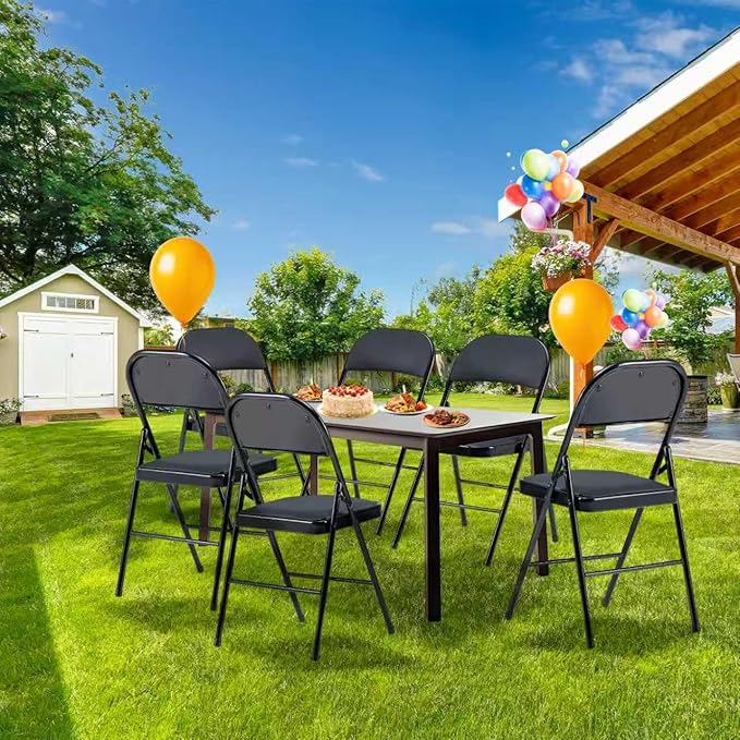 10 Pack Black Folding Chairs with Padded Cushion and Back, Foldable Outdoor Chairs with 330-LBS Capacity, Portable Heavy Duty Metal Frame Commercial Seat for Party Kitchen Dinning Events Wedding
