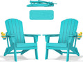 nevilywood Folding Adirondack Chair - Extended Ergonomic Backrest, Cup Holder - Easy Assembly - Durable HDPE Plastic, Weather Resistant & Maintenance-Free - Lawn, Patio, Deck Supports 380lbs Aruba