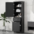 Tall Bathroom Storage Cabinet, Freestanding Storage Cabinet with 1 Door, 2 Different Size Drawers for Bathroom Living Room (Black)