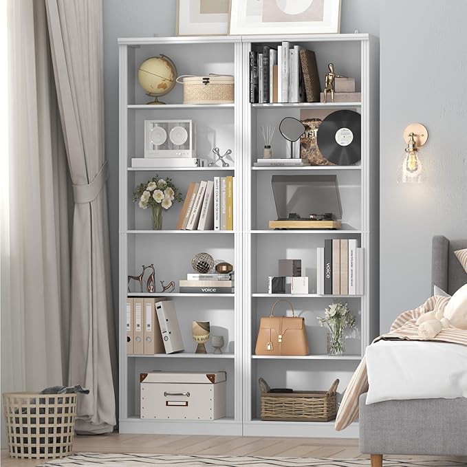 75" Tall Bookshelf & Bookcase Set of 2, 6-Tier Adjustable Storage Shelves, Book Shelf with Anti-Tipping Device, Floor Standing Modern Display Rack for Living Room, Bedroom, Office, White