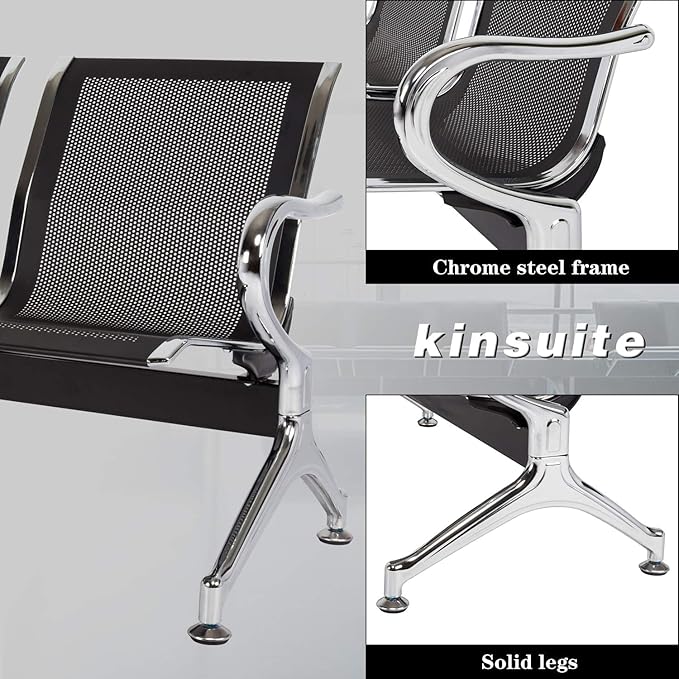 Kinsuite Reception Room Chair - 2 Seat Metal Waiting Room Chairs, Office Guest Chairs & Reception Seat for Office Bank, Hospital, Airport, Black