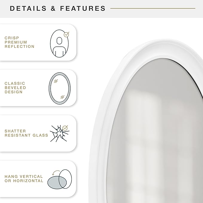 MCS 21x31 Large Wall Mirror, Classic White Oval Mirror, Vertical & Horizontal Wall Hanging Mirror for Bathroom, Bedroom & Livingroom