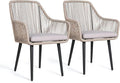 JOIVI Patio Chairs Set of 2, 2 Pieces Rattan Rope Material Outdoor Dining Chairs with Armrest and Seat Cushions for Outside Porch or Indoor Kitchen, Restaurant, Tan