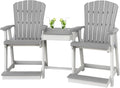 DutchCrafters Plastic Poly Outdoor Bistro Set with 2 Chairs and Attached Center Table, 3 Piece Patio Furniture Set - Amish Made in USA (White & Light Gray)