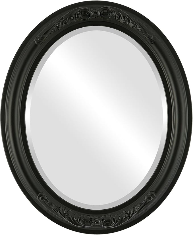 OVALCREST Oval Beveled Wall Mirror for Home Decor - Florence Style - Matte Black - 20" x 16"